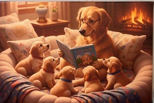 Golden retriever with puppies - retriever,